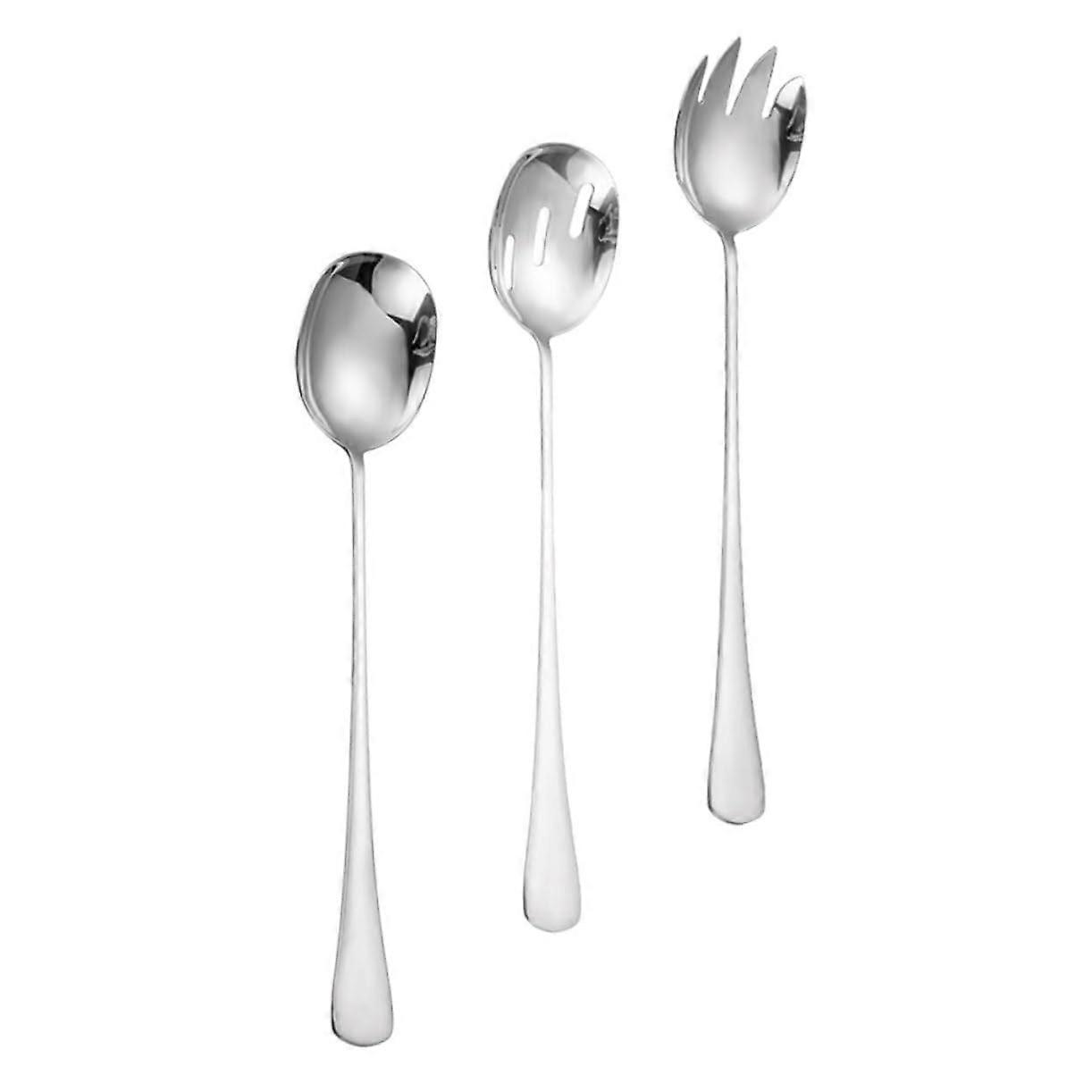 Stainless Steel Kitchen Utensils Salad Serving Set Spoon and Fork Rustproof Easy Clean Silver Ref:2557