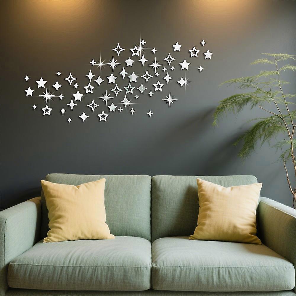 Star Pattern Acrylic Self-adhesive Mirror Wall Sticker Wall Decorations Silver 300x200x2.8mm