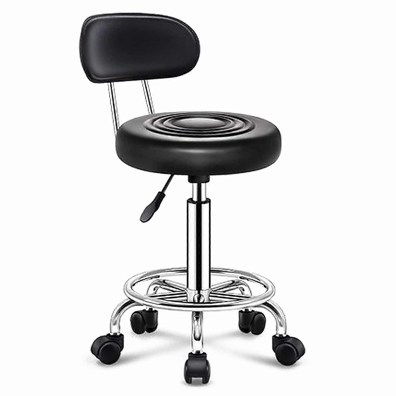 Drafting Chair with Backrest, Adjustable Height Rolling Salon Stool, Waterproof PU Leather, 300 lbs Capacity  Black