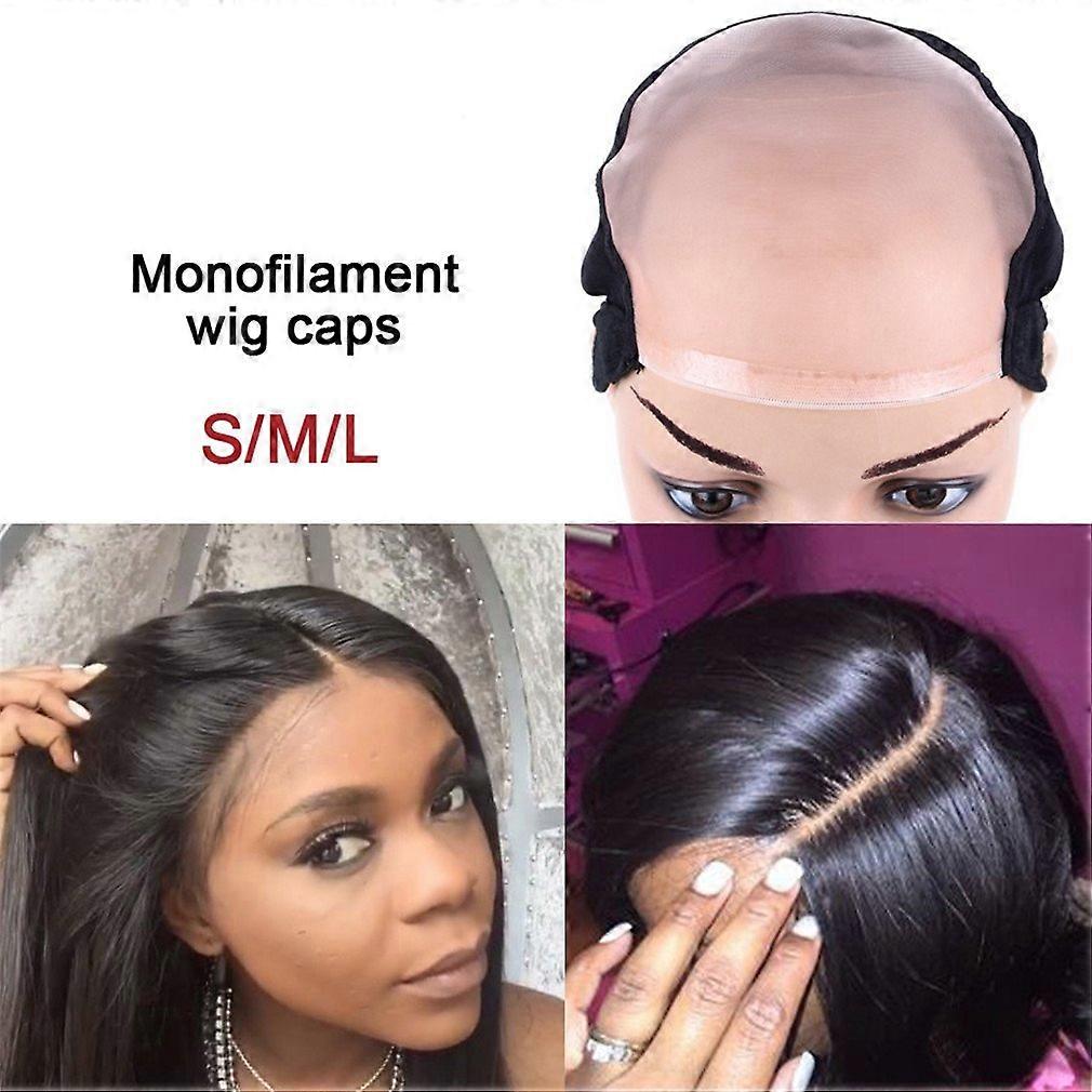 Mono Lace Wig Caps for Wig Making with Adjustable Strap, Breathable Mesh, 3PCS L M S