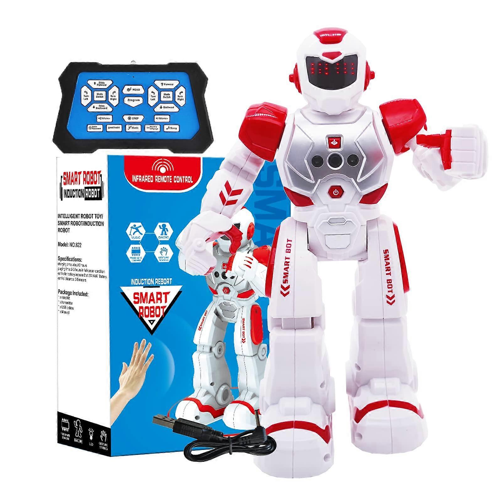 Programmable Robot Toy with Gesture Sensing Control, USB Fast Charging Smart RC Robot for Kids Red