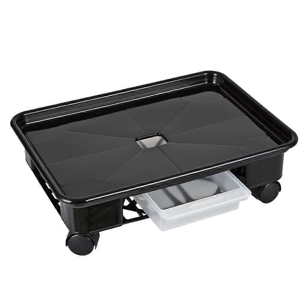 Medium Black Plant Pot Tray with Wheels, Rectangular Rolling Plant Stand for Easy Mobility