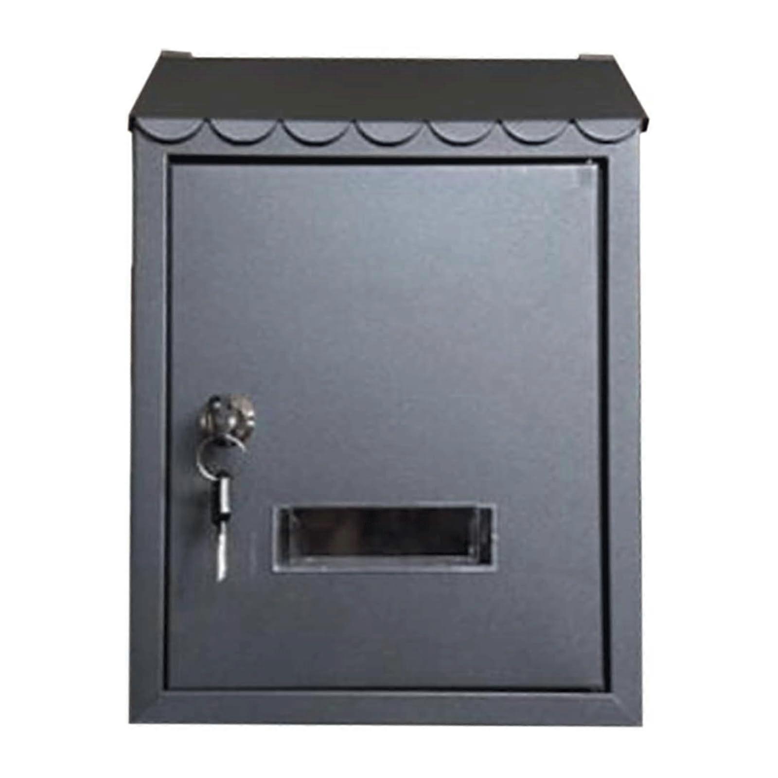 Mailbox with Lock, Locking Iron Drop Box for Home, Outdoor Wall Mounted Black Post Box