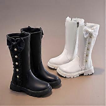 Hohe Mädchenstiefel mit Schleife, Schnürung und seitlichem Reißverschluss – Schwarz, passend für 10,5-11 Jahre