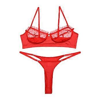 Women's Lingerie Set 2025 Valentine's Day Sexy Transparent Underwear Sling Solid Color Shortened Underwear Set Red