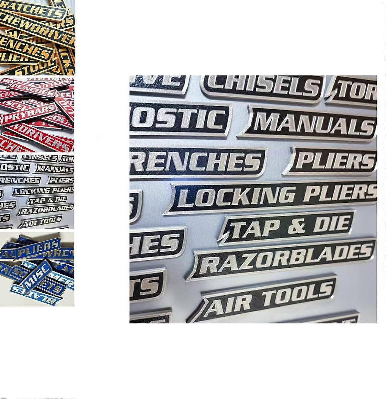 Magnetic Toolbox Labels 12 Pack with 3D Printed Design for Quick Tool Identification and Workshop Organization