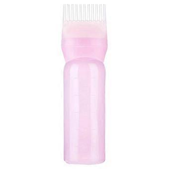 Frasco aplicador de tintura de cabelo com pente para retoque de raiz e coloração precisa, rosa.