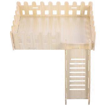 Houten hamsterladderplatform (3 stuks) voor gebruik binnenshuis, hamsterkooi benodigdheden, beige kleur, bevordert de gezondheid van uw huisdier.