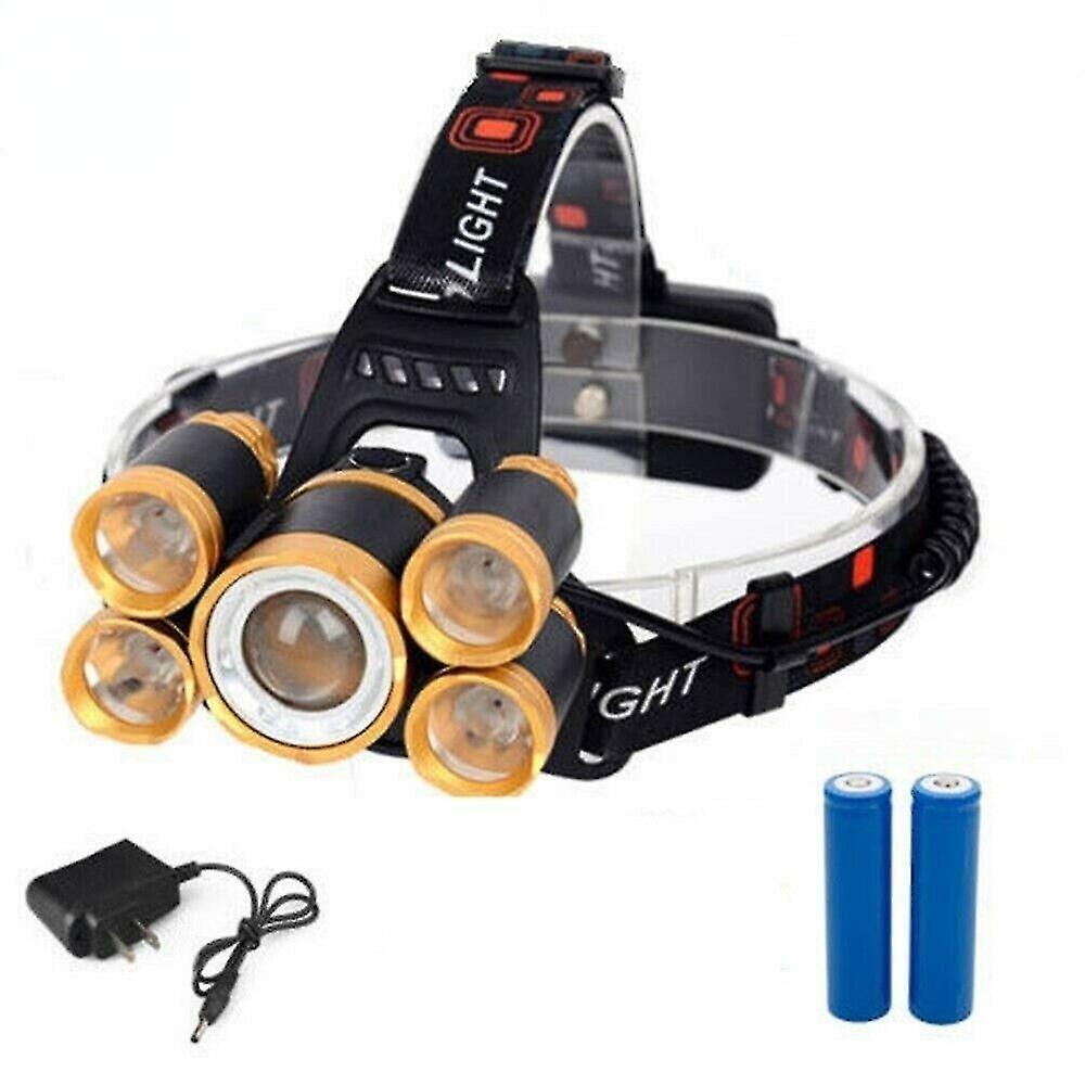 80000lm 5-led Zoom Led Rechargeable 18650 Headlamp Head Light Torch Charger