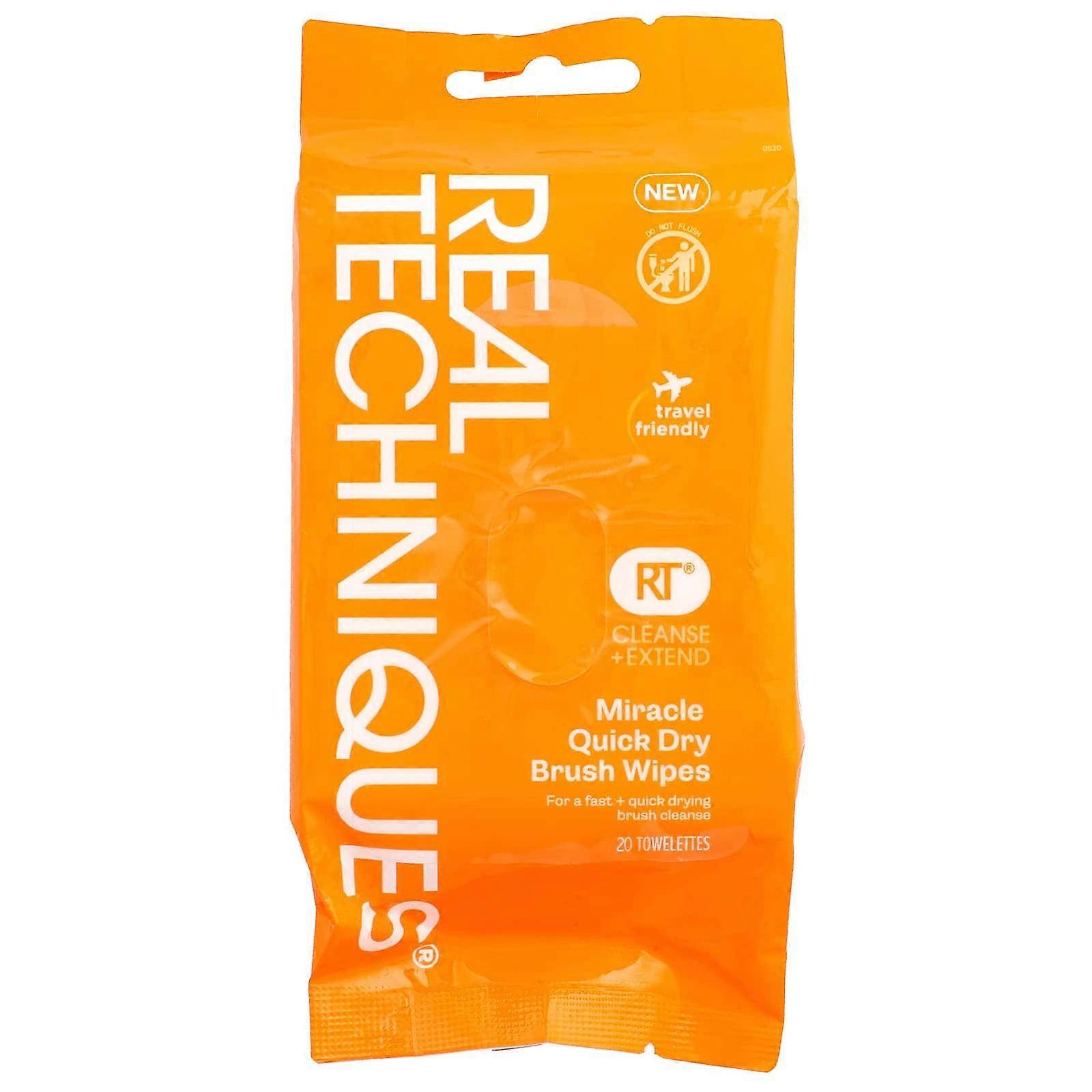 Real Techniques, Cleanse + Extend, Miracle Quick Dry Brush Wipes, 20 Wipes