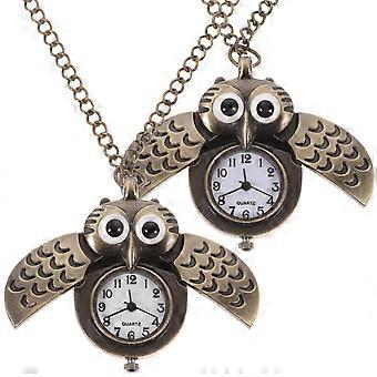 Vintage Owl Quartz Pocket Watch for Decoration 2Pcs Creative Alloy Watches