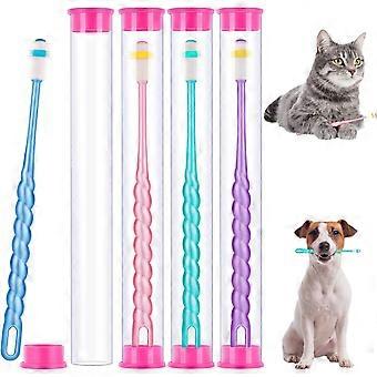 4 Pack 360 Degree Pet Toothbrush with Storage Box Soft Nanometer Puppy Tooth Brush Pet Tooth Cleaning Kit 360 Degree Pet Toothbrush for Small Dog and 