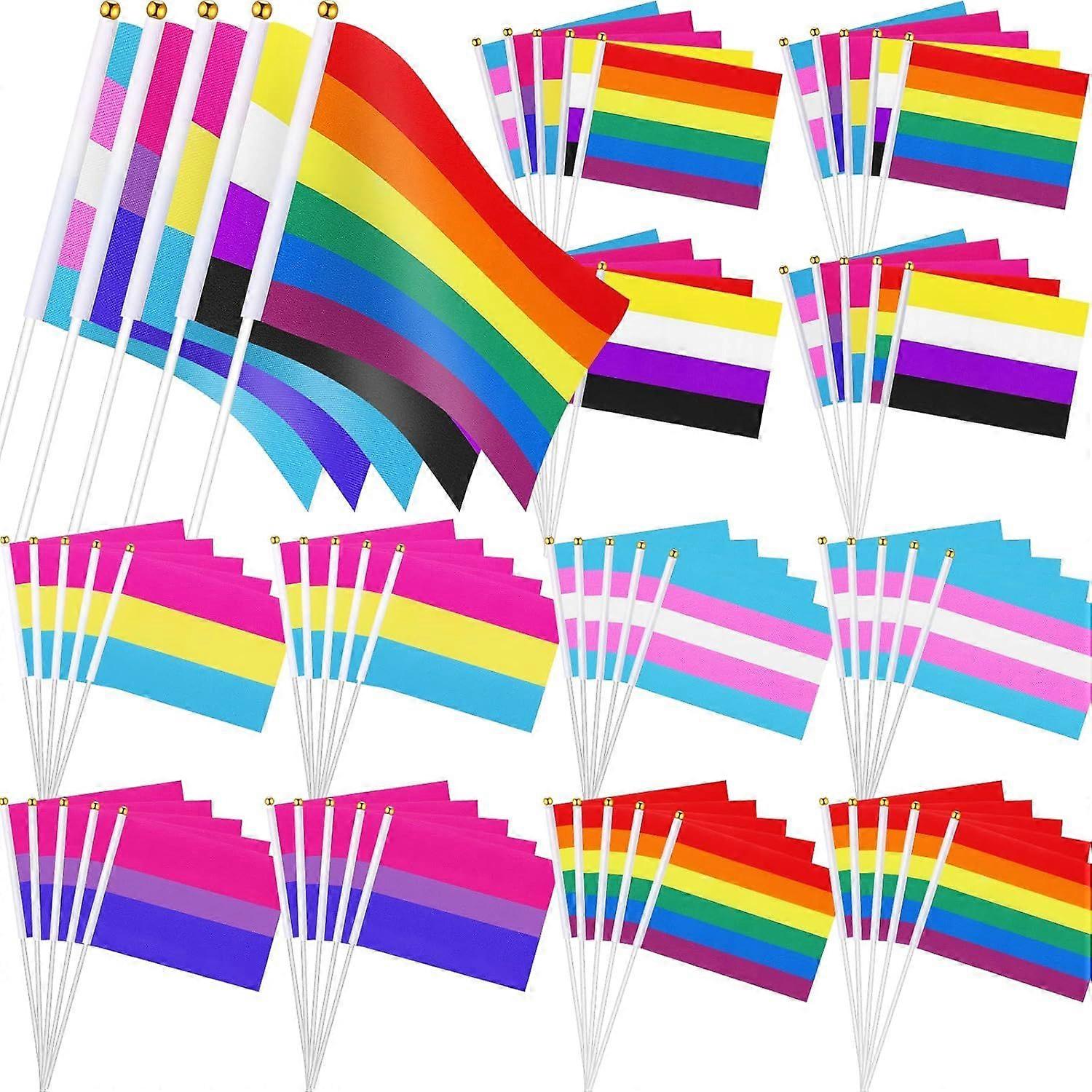 110 Pack Small Pride Flag Rainbow Mini Flags with Sticks Set, Nonbinary Gender