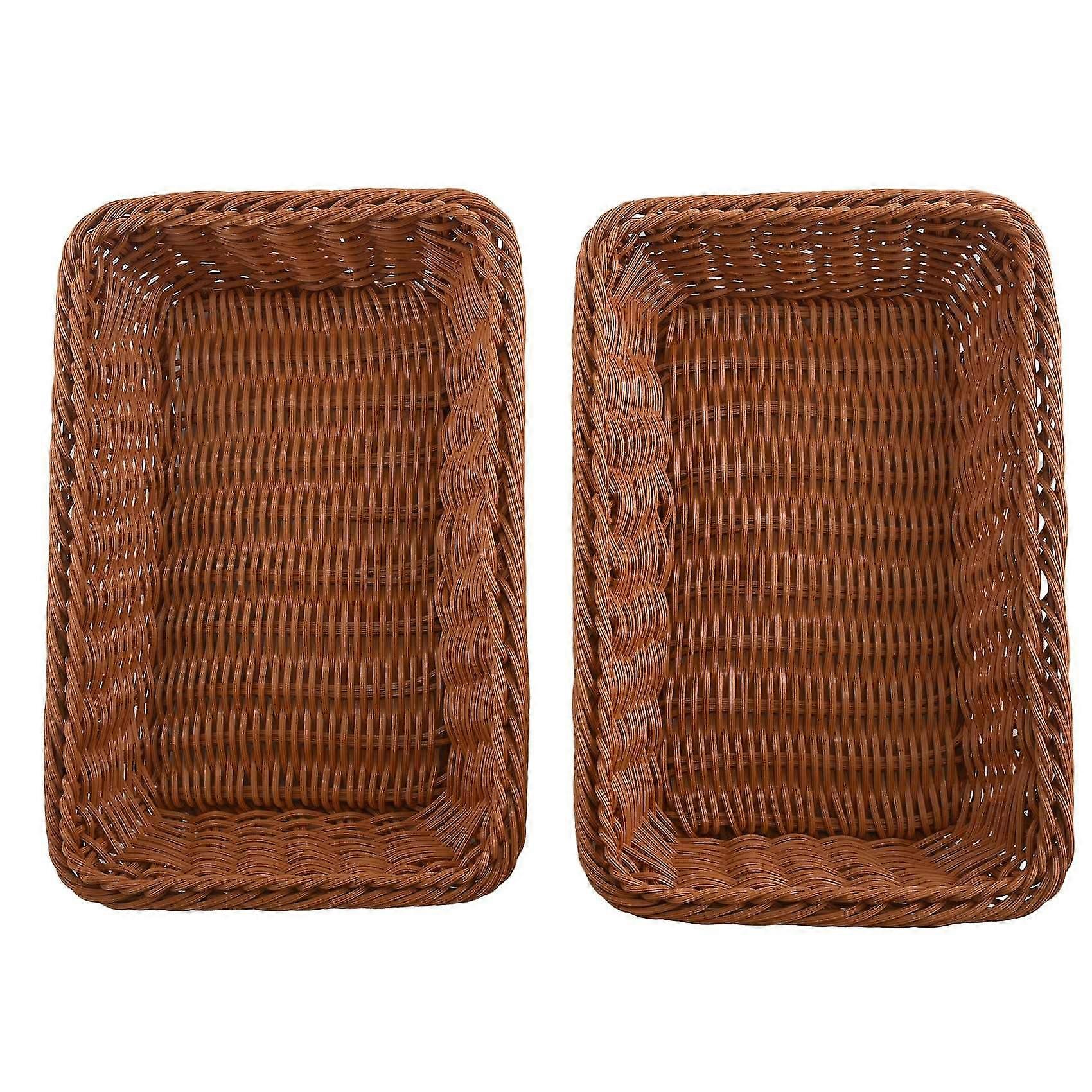 2 Pcs Rectangular Basket For Table Or Counter Display For Bread,fruits And Vegetables Wicker Basket