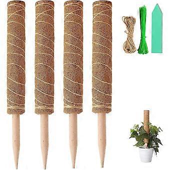 4 Stück 40 cm Pflanzenstab Kokosnuss Moosstab, Moosstab Pflanzentotem für Kletterpflanzen Monstera Pothos Ranken mit 100 Drehbindern, 1 m lang Bindi