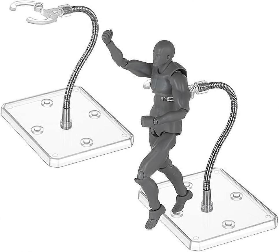 2 Sets Action Figure Display Stands with Adjustable Snake Bones  Clear Plastic Minifigures Display Stand with Rectangle Base Support Holder