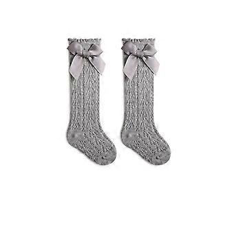 Sommerliche Babysocken für Mädchen, Kleinkinder, lange Socken mit Schleife, kniehoch, aus weichem Baumwollnetz, spanischer Stil, mit Lochmuster und Spitze, 0-3 Jahre