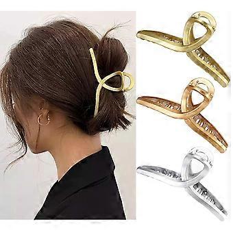 Garras - 3 grampos de cabelo antiderrapantes para mulheres e meninas (plástico (ouro + ouro rosa + prata))