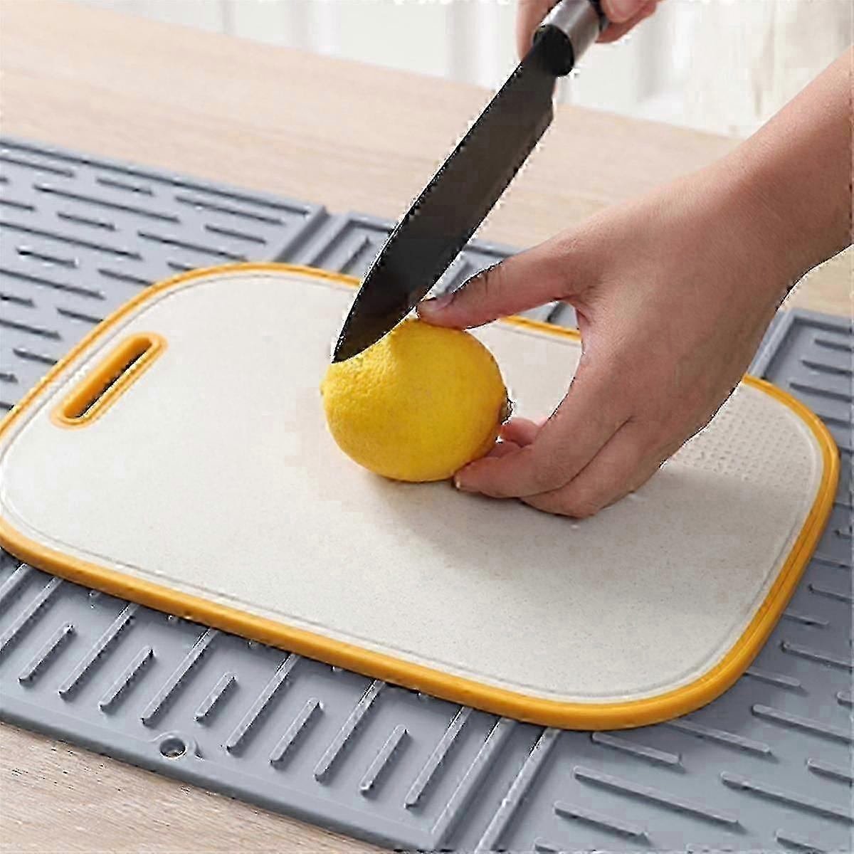 Grey Foldable Tri-Fold Tableware Drying Mat Silicone Draining Mat compatible with Kitchen Counters