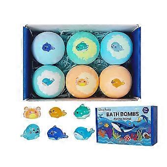 6 Pack Natural Bath Bombs with Mega Bubbles & Surprise Toys Inside, Easter Basket Stuffers, All Natural Organic Bath Bombs Gift Set Skin-Friendly Bath