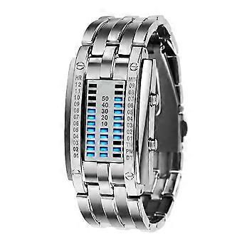 Mens Binary Digital Wristwatch, Casual Sports Style, Blue Backlight, Quartz Movement, 50M Water Resistant