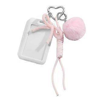 Plush Keychain with PomPoms Bowknot and Card Holder, Fashionable Alloy Key Ring for Everyday Essentials, Pink Bag Charm