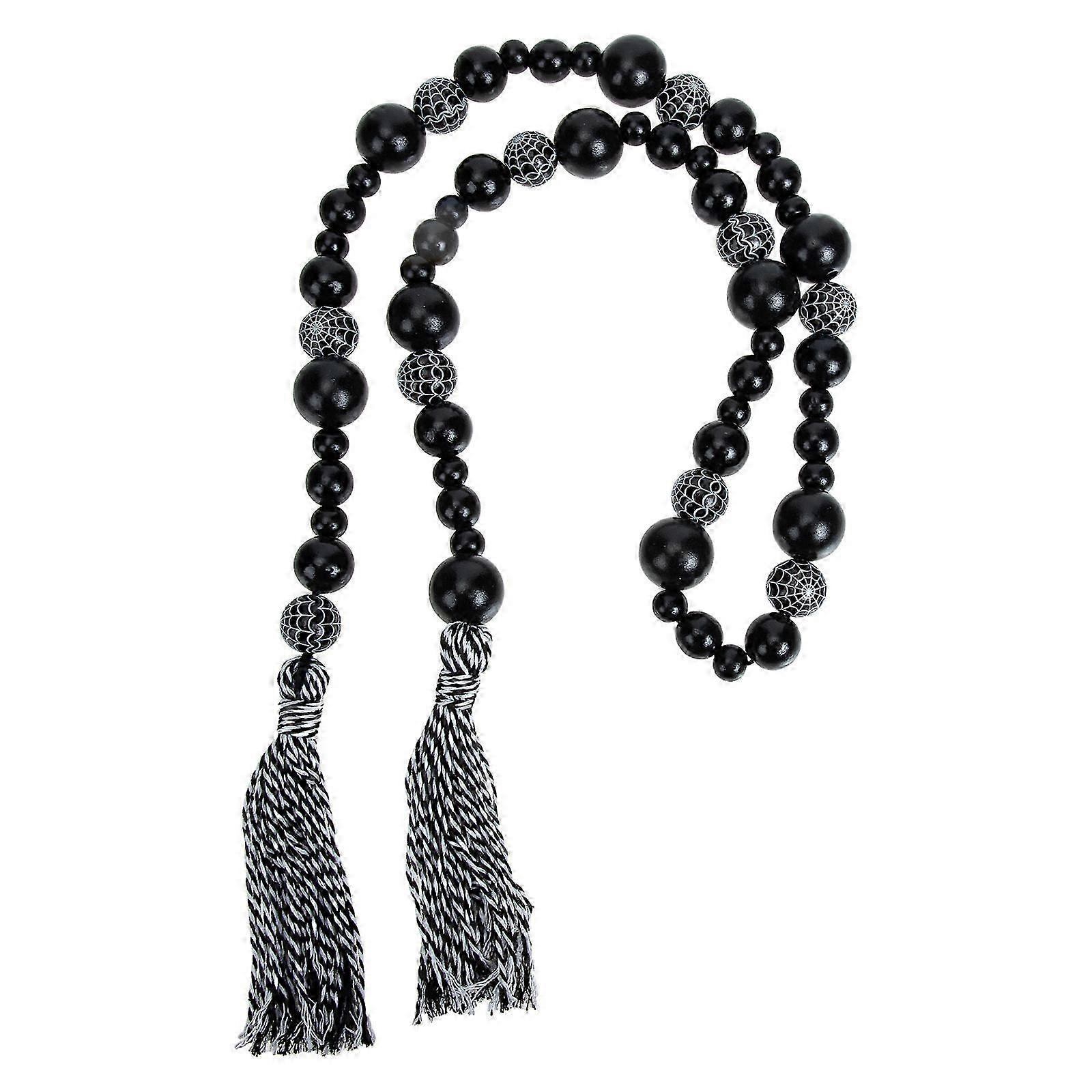 Halloween Beaded String Decor Beads String Ornament Wood Beads String with Tassel