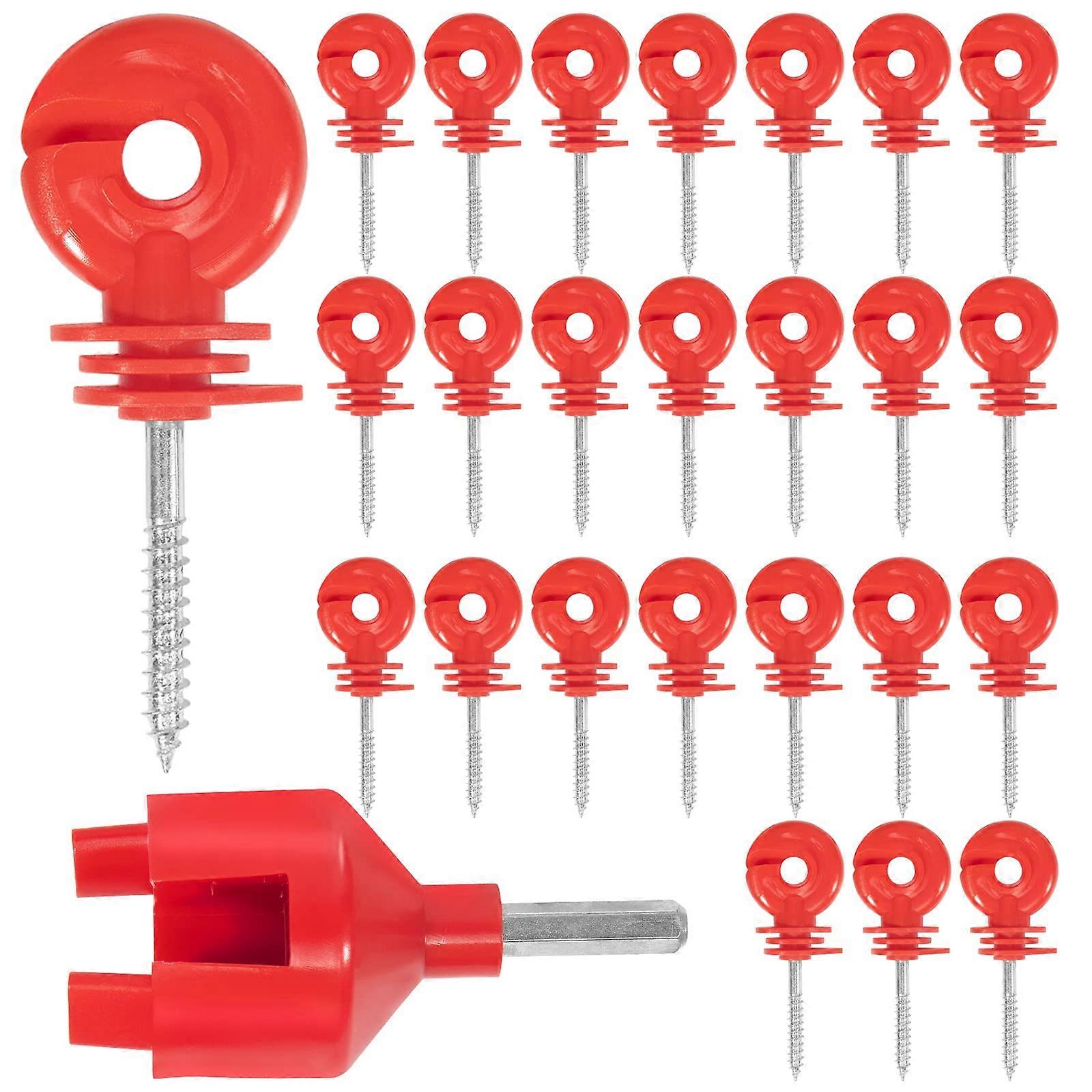 25 Pcs Red Electric Fence Insulator Set with DrillCompatible Socket Tool, SelfTapping, Easy Install