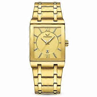 Men's Square Gold Quartz Watch FNGEEN Business Waterproof Calendar Stainless Steel Gold Dial JY