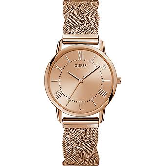 Guess Mädchen Quarz Analog Frauen Uhr mit Edelstahl Armband In Gold gewaschen