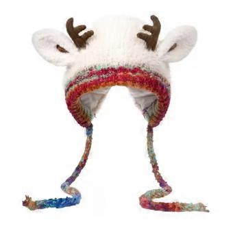 Christmas Antler Earflap Hat with Deer Ears and Braided Tie Straps for 5462 cm Head Circumference