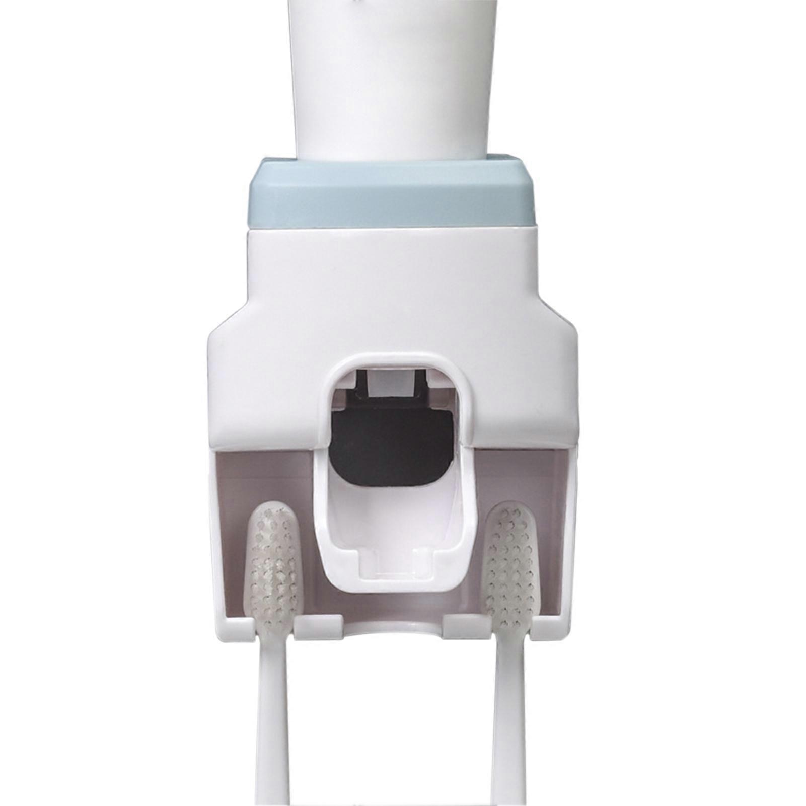 Automatic Toothpaste Dispenser with 2 Toothbrush Holder Slots Set  Hands Free Wall Mounted