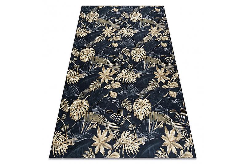 ANDRE 1311 washing carpet Monstera leaves anti-slip - black / gold