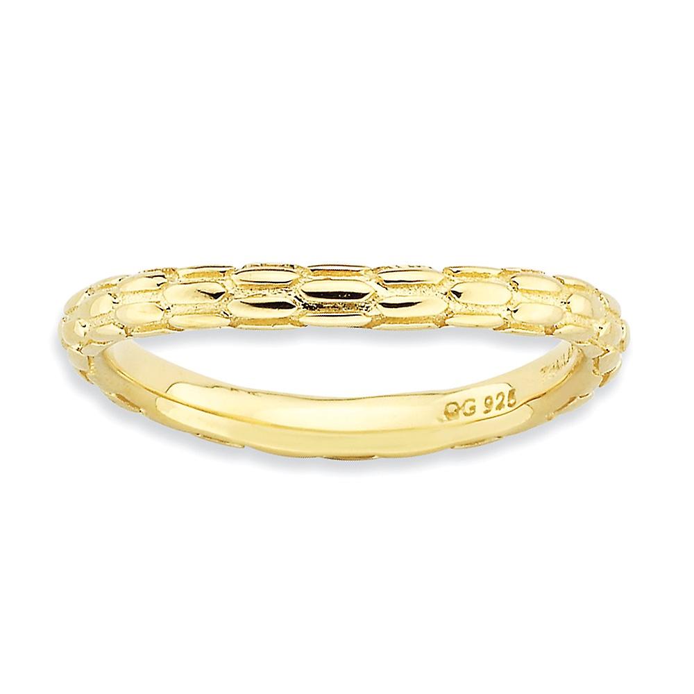 2.25mm 925 Sterling Silver Patterned Stackable Polished Gold PlatedWave Ring Stackable Ring for Women - Ring Size: 5 to