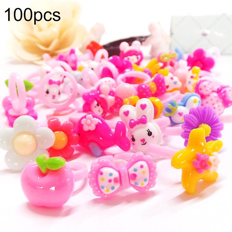 100 PCS Smooth Surface Children Cartoon Resin Ring