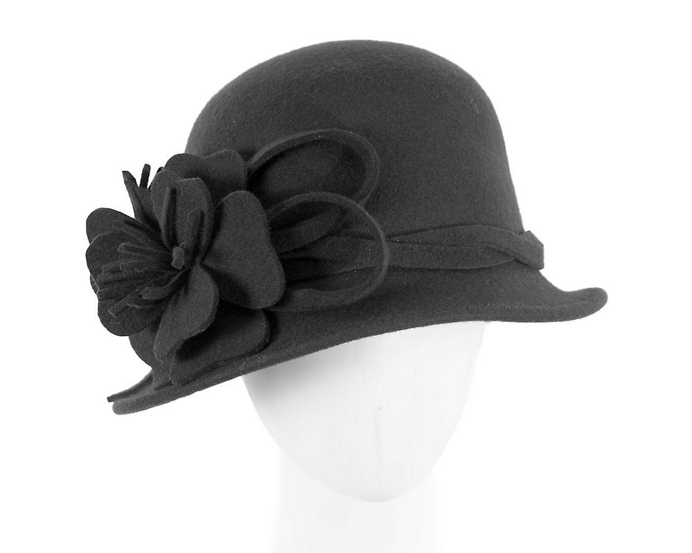 Chapéu de inverno de feltro preto com flor de Max Alexander J437 J437B
