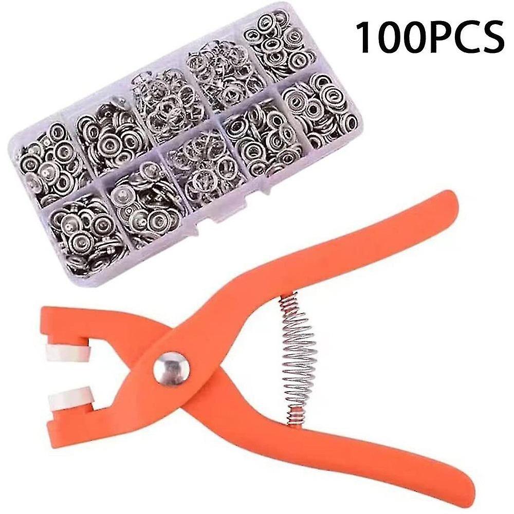 Metal Snaps Buttons with Fastener Pliers Tool Kit Five Claws Buckles Sewing Free Buttons Set for Shi