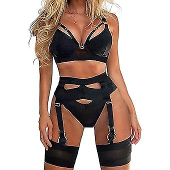 Sexy Lingerie Set For Women 4 Piece Bra And Panty Set With Garter Belt Strappy Lingerie Set With Thigh Cuffs