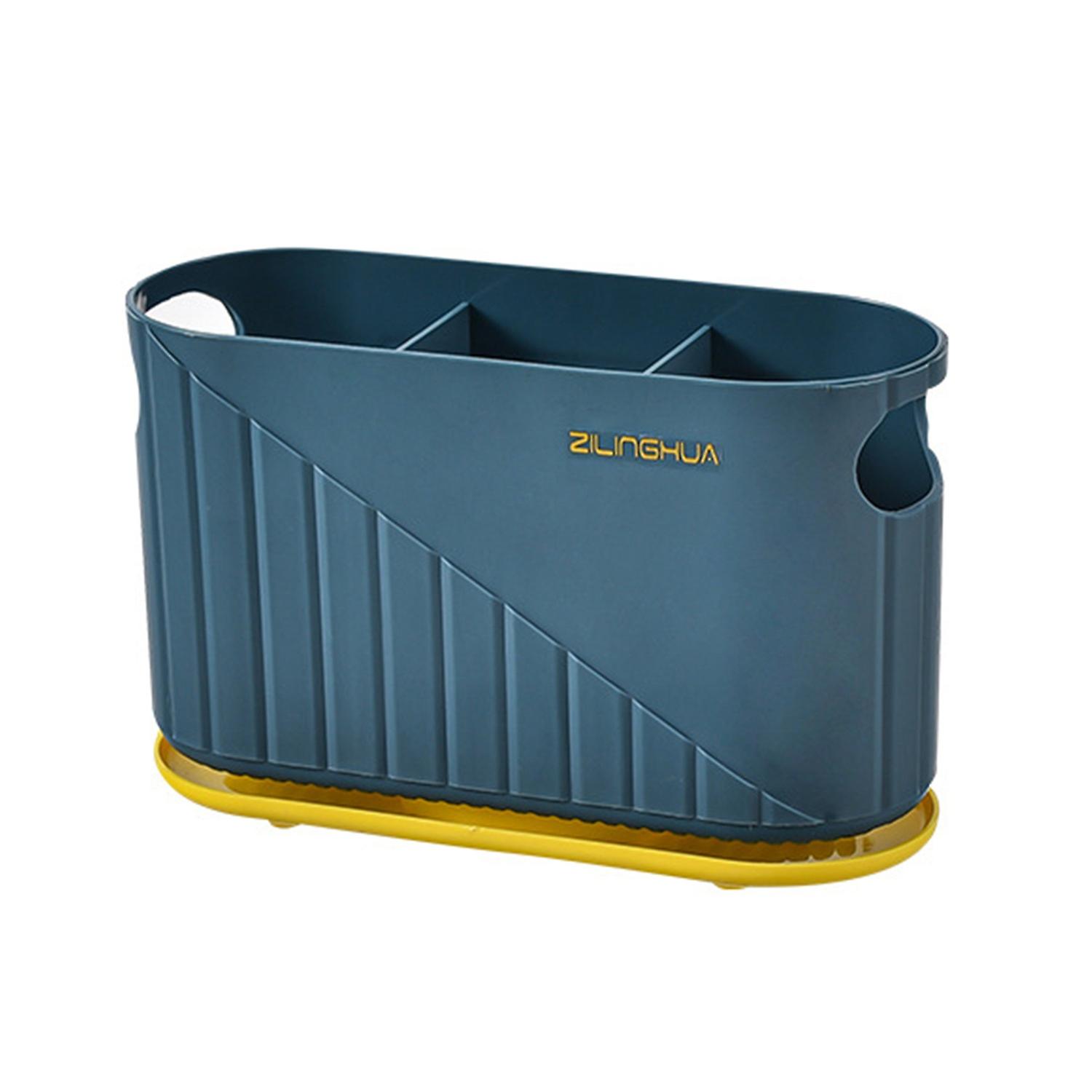 3-Grids Quick Draining Utensil Holder with Hooks PP Removable Bottom Plate Chopsticks Holder Kitchen