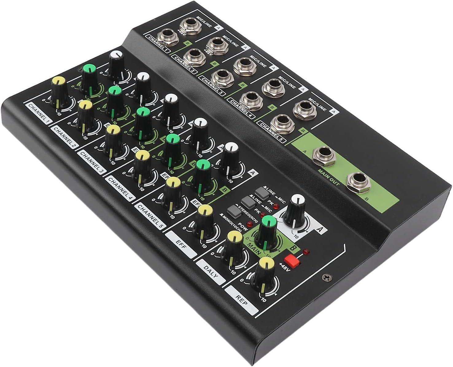Mixer Sound Board, 2 Output Portable Effects Mixer 48V Power for Music Production (US Plug)