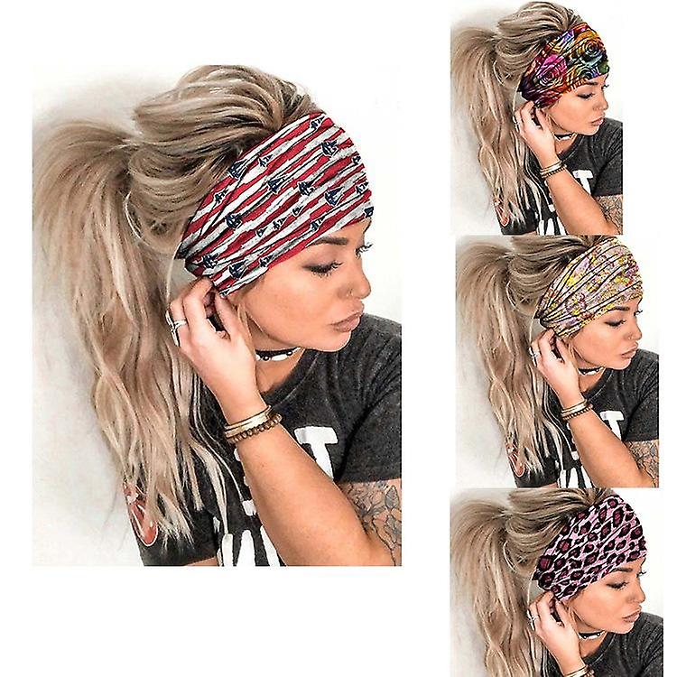Boho Headbands ,hair Bands With Leopard & Stripe Pattern ,soft & Stretchy(4 Pcs)