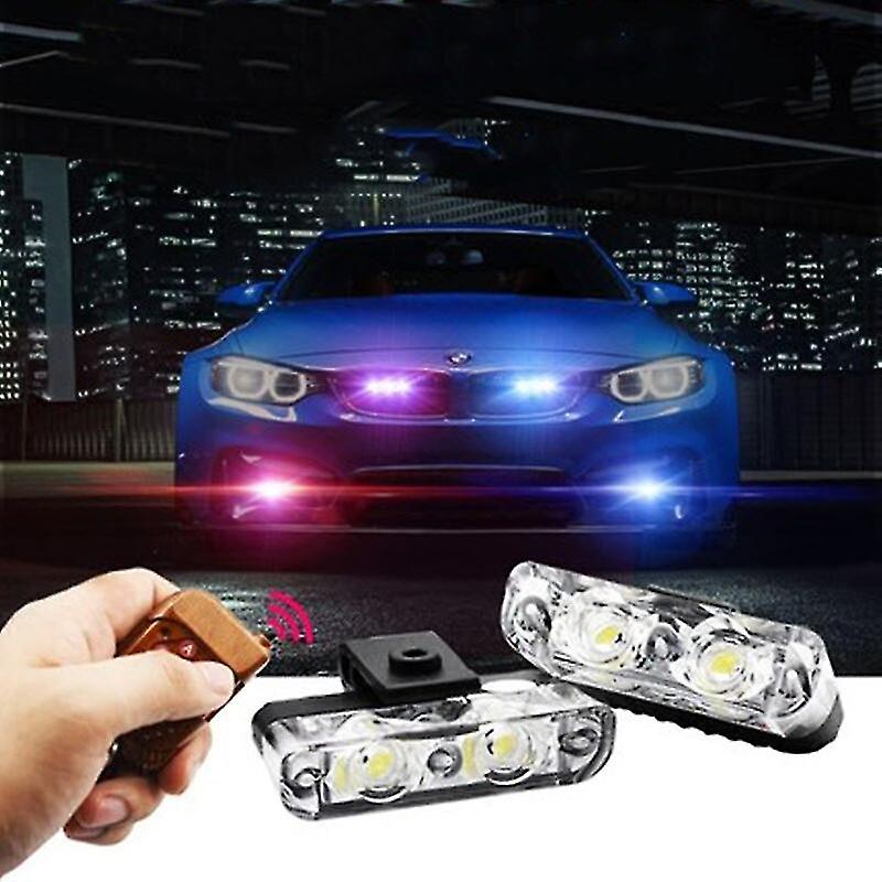High Brightness 12v 2x2 4led Red/blue Car Wireless Control Police Light Strobe Emergency Warning Flashing Fog Lights Car Styling