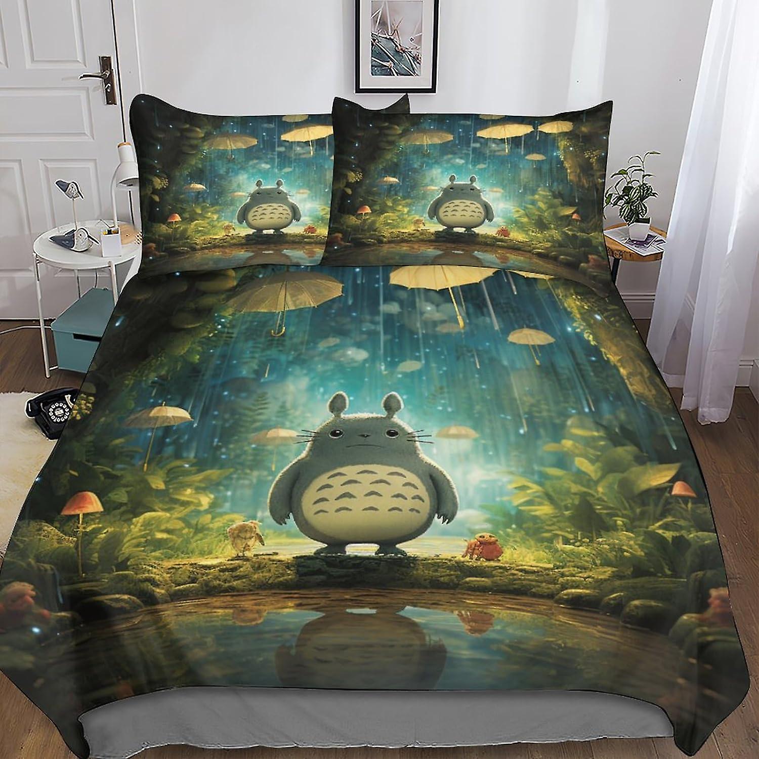Totoro Premium Bedding Sets with Hidden Zipper Closure - 3-Piece Anime Cartoon Duvet Cover Set with Striking 3D Print And Pillowcases, for Boys And Gi