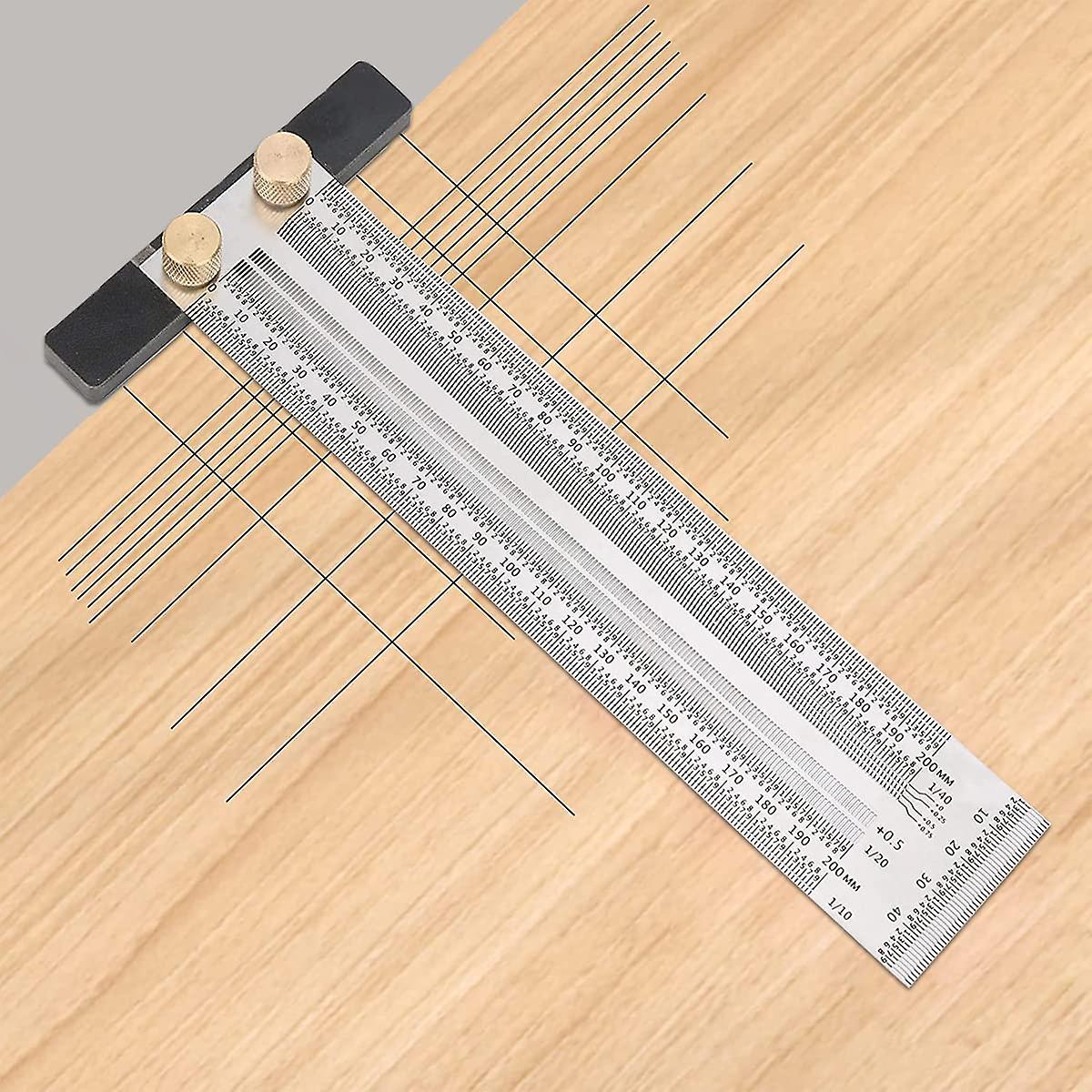 Marking T-Rule High Precision Woodworking Scribe Line Ruler Scale with Holes Scribing Ruler Gauge Measuring Tool Carpenter Marking Tools (200mm)