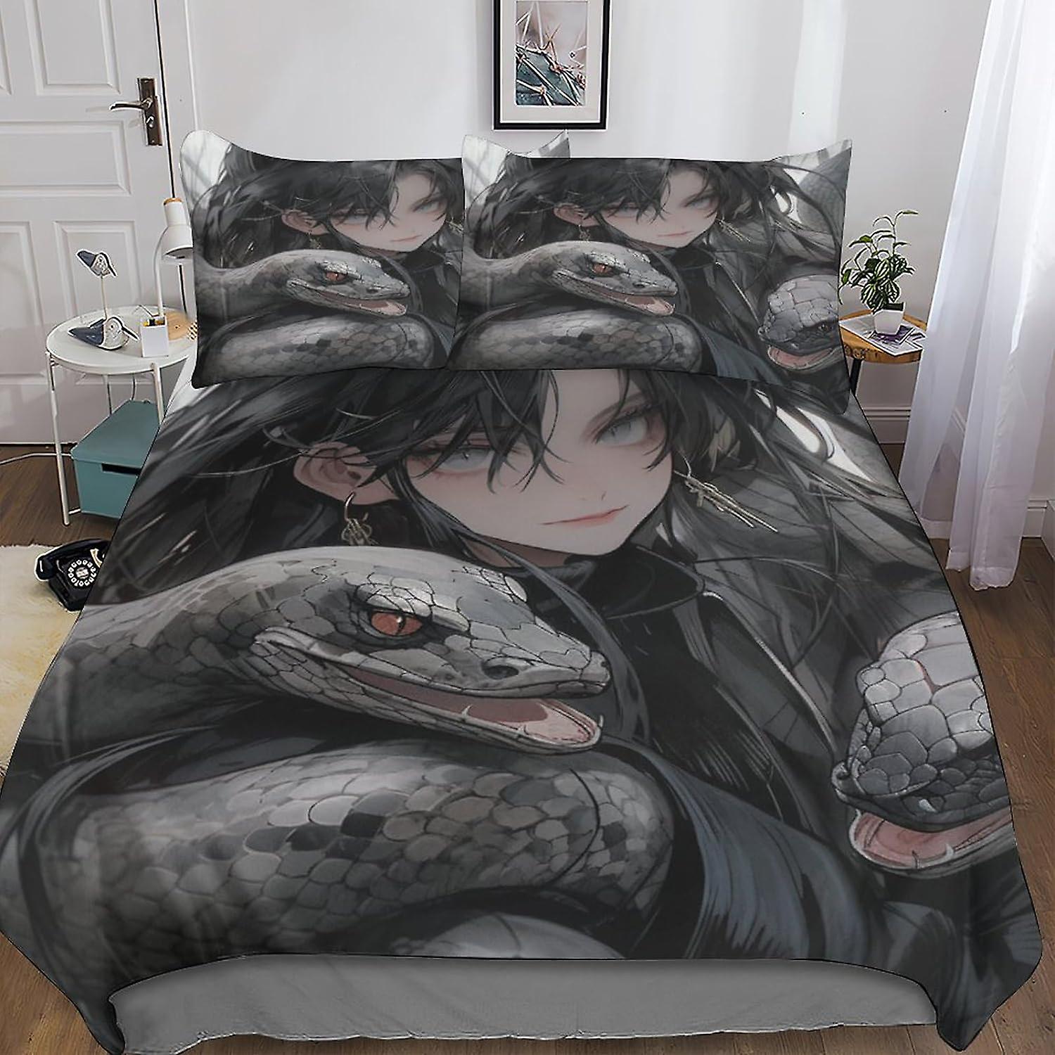 HOUKIG 3 Piece Snake Comforter Set 3D AI Animals Printed Bedding Comforter Set with Zip Closure for Girls, Super Soft Microfibre Bedding