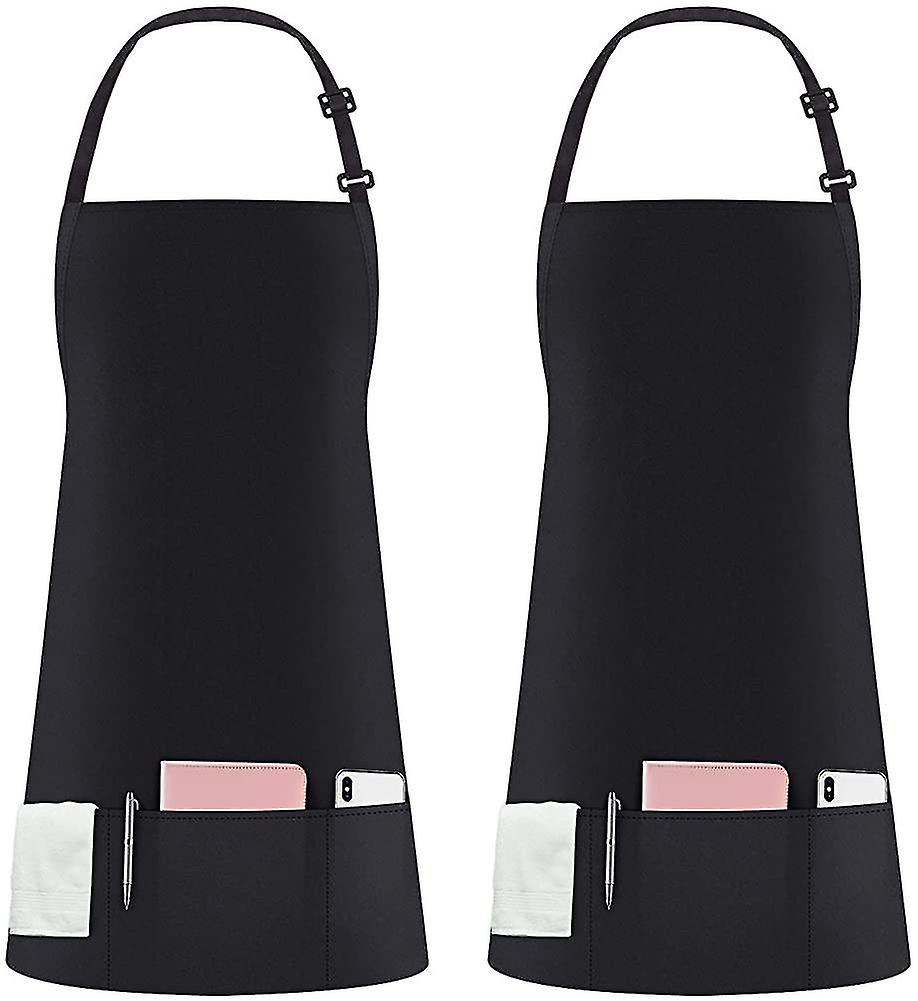2 Pack 3 Pockets Adjustable Bib Apron Waterdrop Resistant Cooking Kitchen Aprons