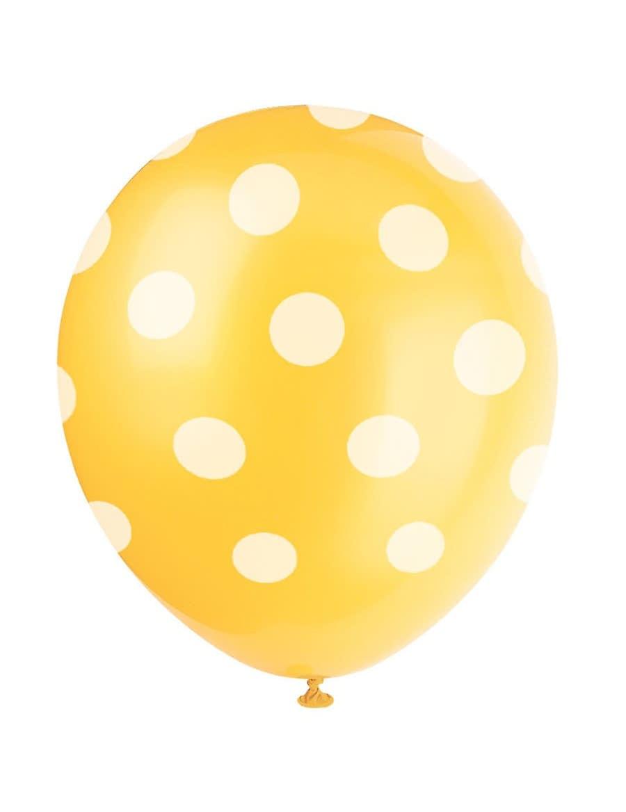 6 Yellow latex balloons with white polka dots 30 cm