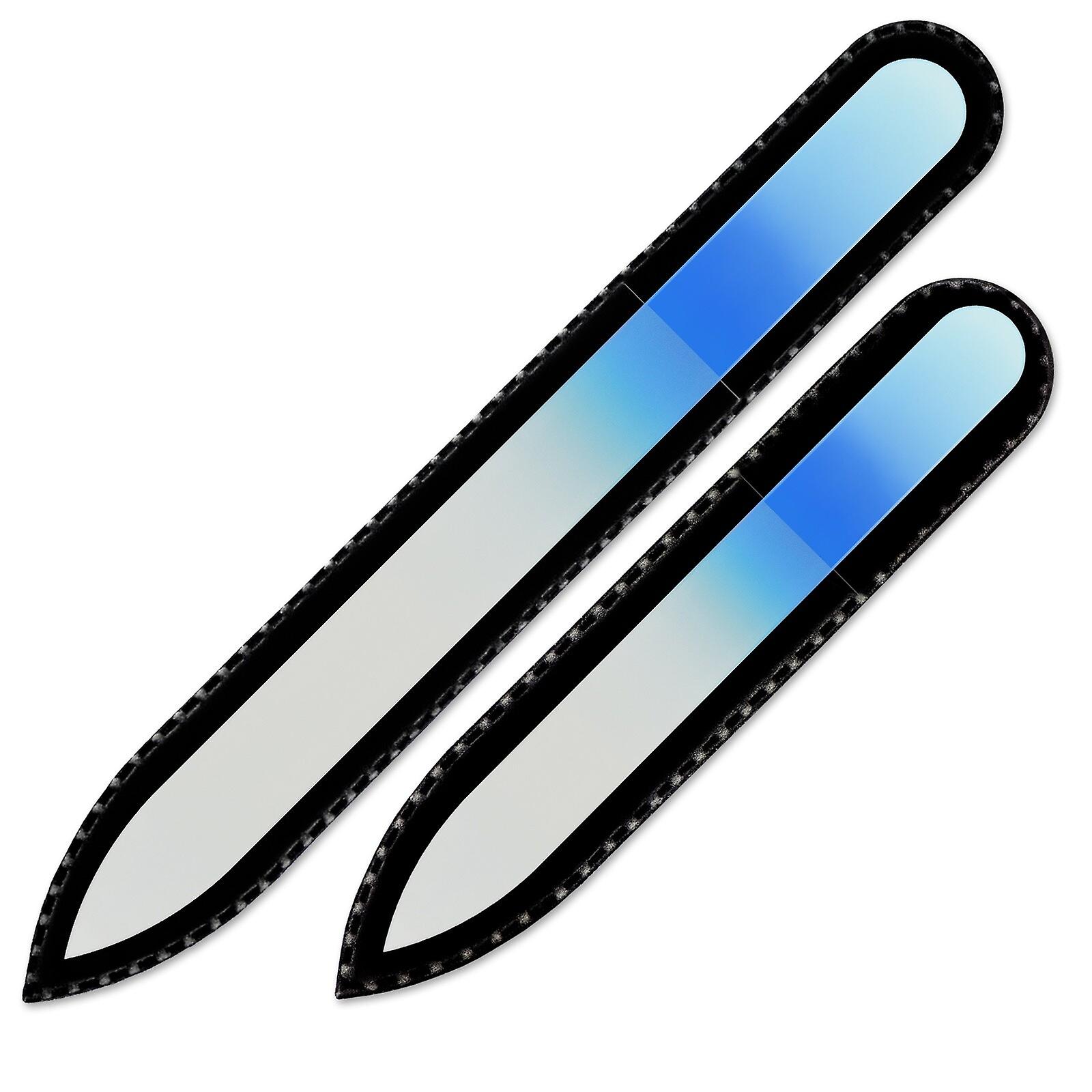Set of 2 Rainbow Crystal Nail Files, Hand made of Czech tempered glass R-MS4 - White Blue