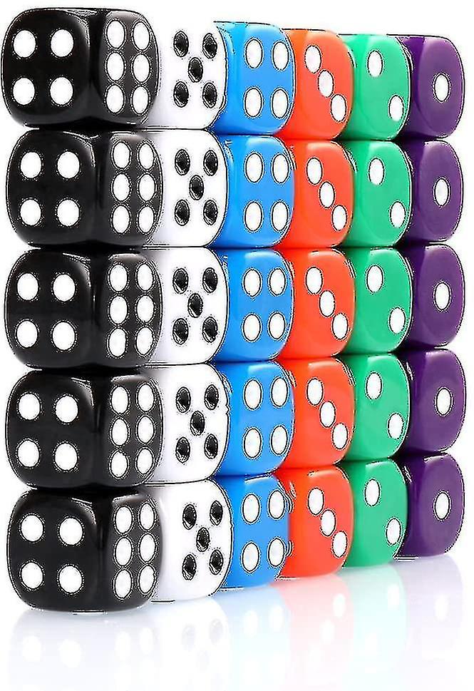 30x Dice 6 Sided 16mm 6 Colours Spot Dice Set For Dice Games - J