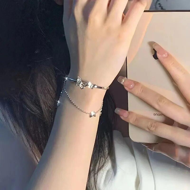 Double Layer Butterfly Chain Bracelet For Women Tassel Niche High-end Temperament Sweet Fairy-like All-match Girlfriend Bracelet